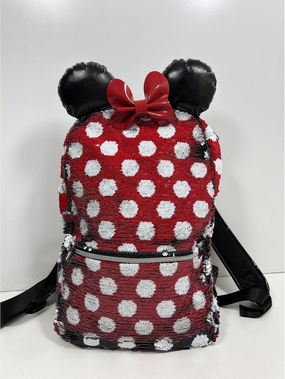 Disney Parks Retired Reversible Sequins Mini Moose Backpack EUC Black Red Ears - Picture 3 of 9